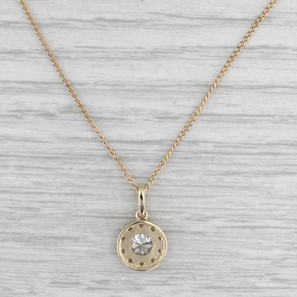 0.87ctw Diamond Halo Circle Pendant Necklace 14k Yellow Gold 17.75" Curb Chain