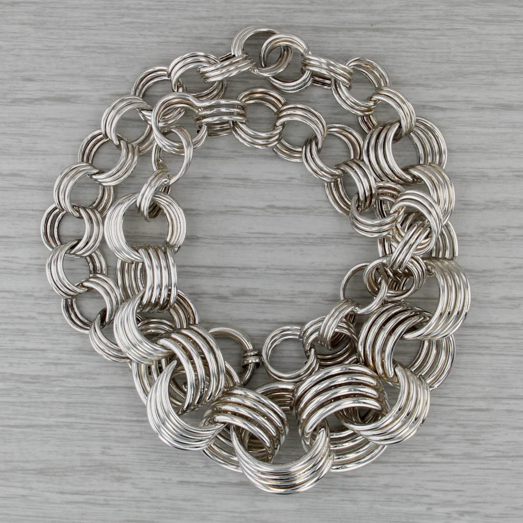 Tapering Cable Chain Statement Necklace Sterling Silver 17.5" Linked Rings