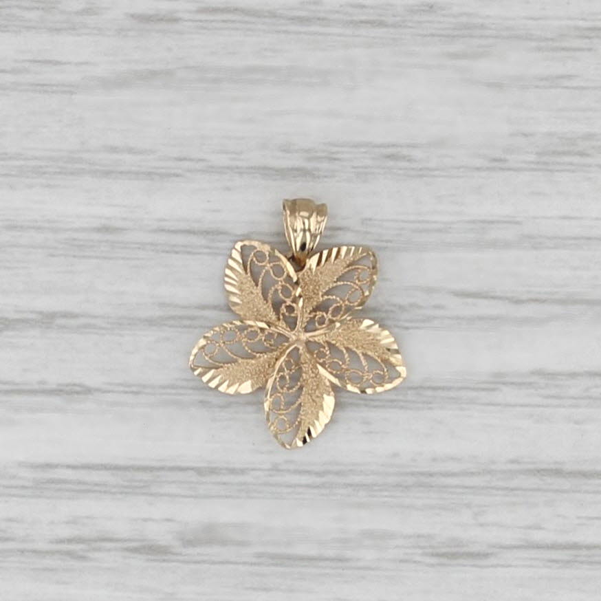 Filigree Flower Pendant 18k Yellow Gold Floral Drop