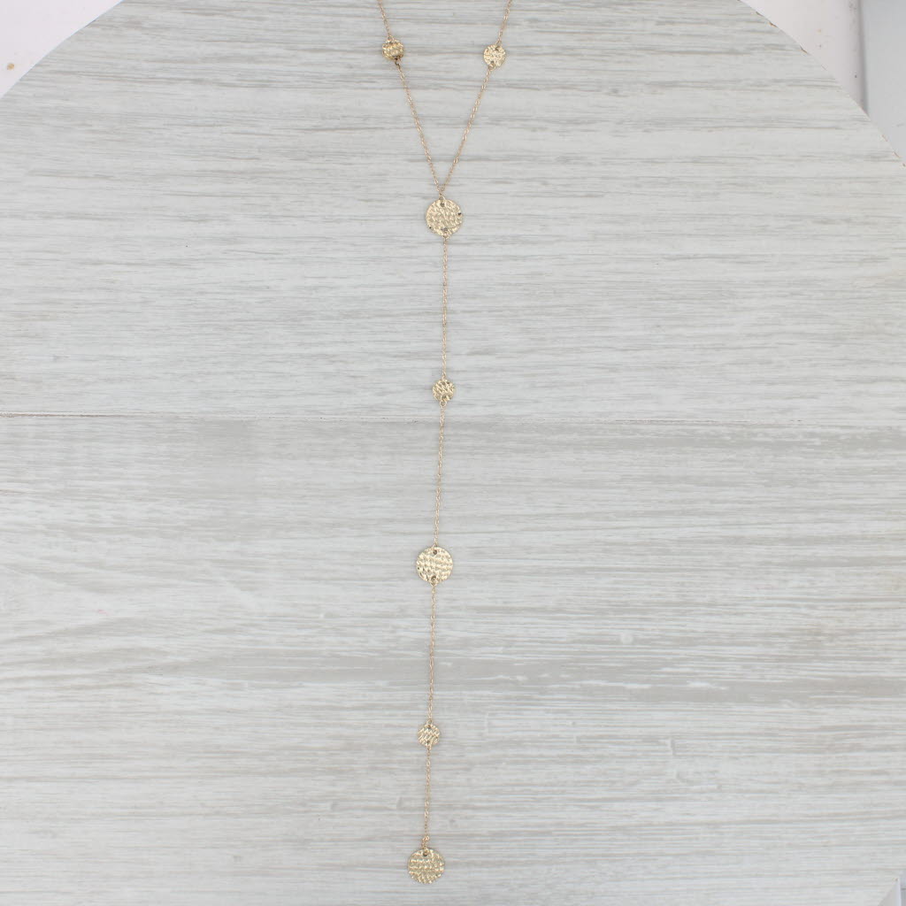 Light Gray Textured Circle Stations Lariat Necklace 10k Yellow Gold 16.5"