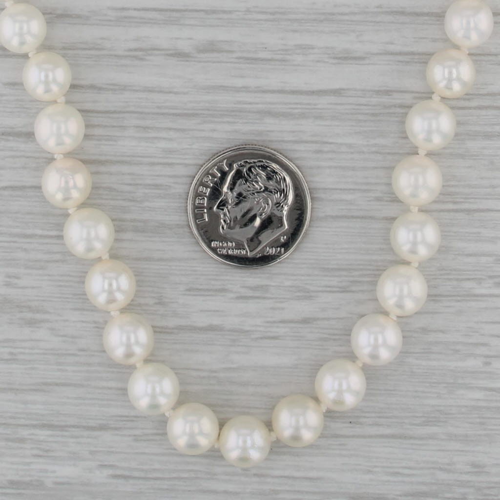 Cultured Pearl Single Strand Bead Necklace 14k Yellow Gold Clasp 7.1-7.4mm 22.5"