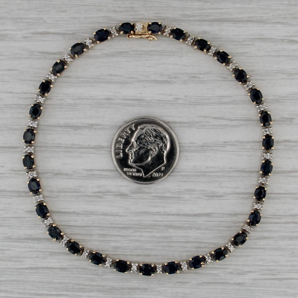 7.68ctw Blue Sapphire Diamond Tennis Bracelet 14k Yellow Gold 7.75" 3.4mm