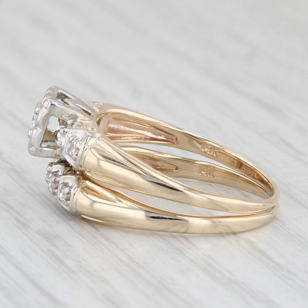 Light Gray Vintage 0.20ctw Diamond Engagement Ring Wedding Bridal Set 14k Gold Size 8.25