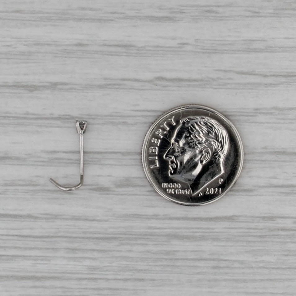 New White Sapphire Nose Stud 14k White Gold Round Solitaire Curved Post Piercing