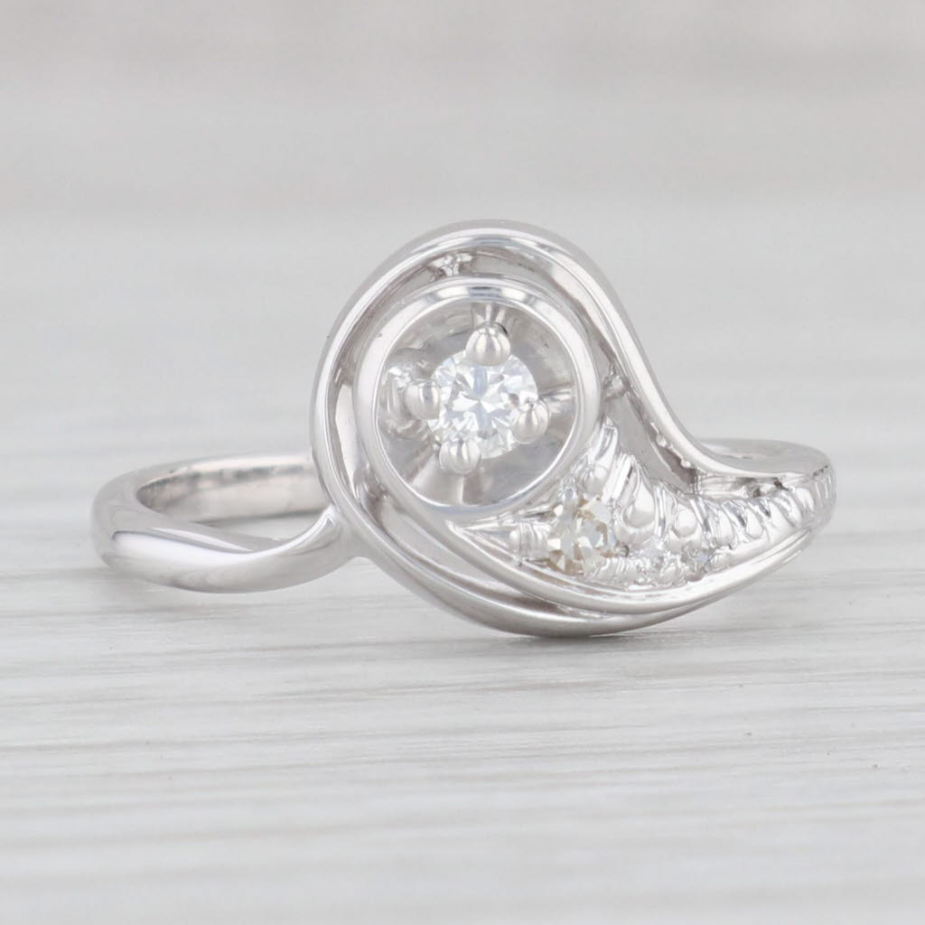 Light Gray 0.15ctw Diamond Bypass Ring 14k White Gold Size 8 Round Contoured