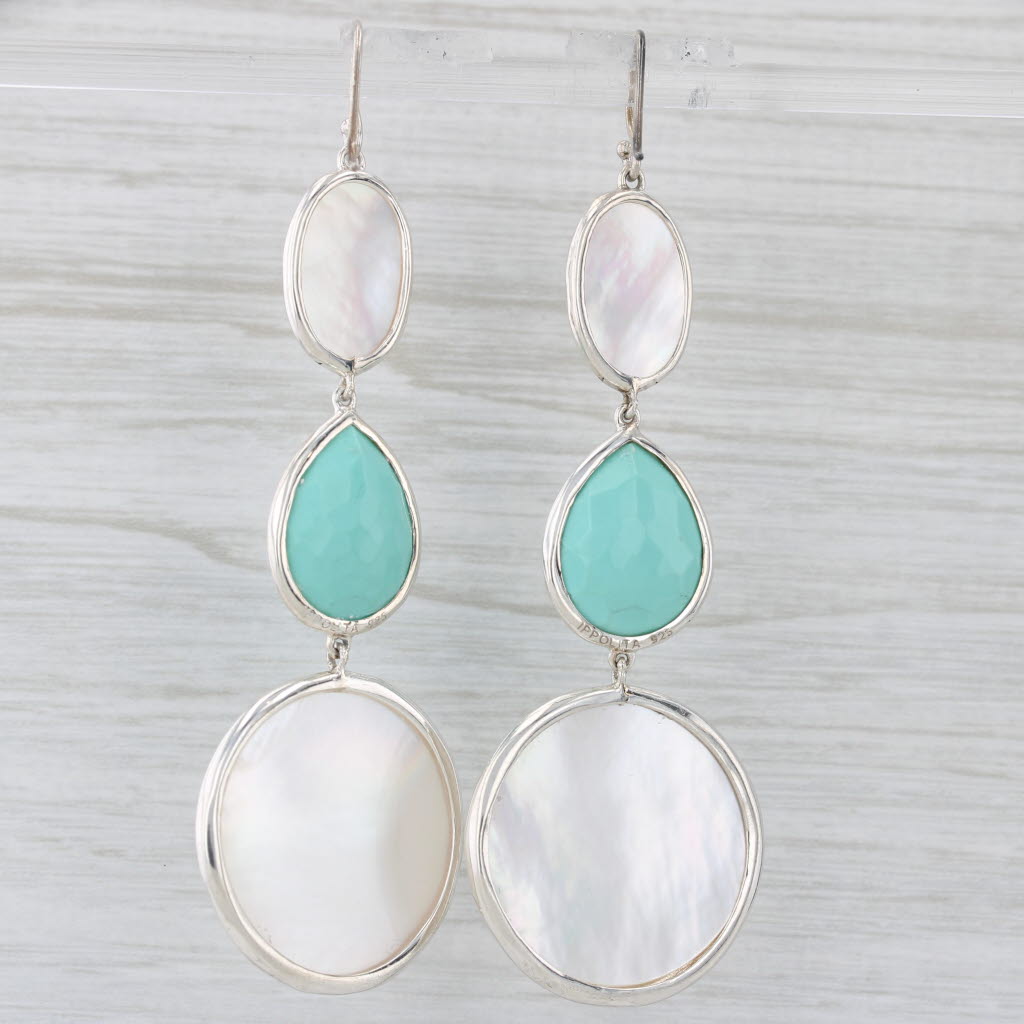 Light Gray Ippolita Rock Candy Mother of Pearl Turquoise Quartz Earrings Sterling Silver