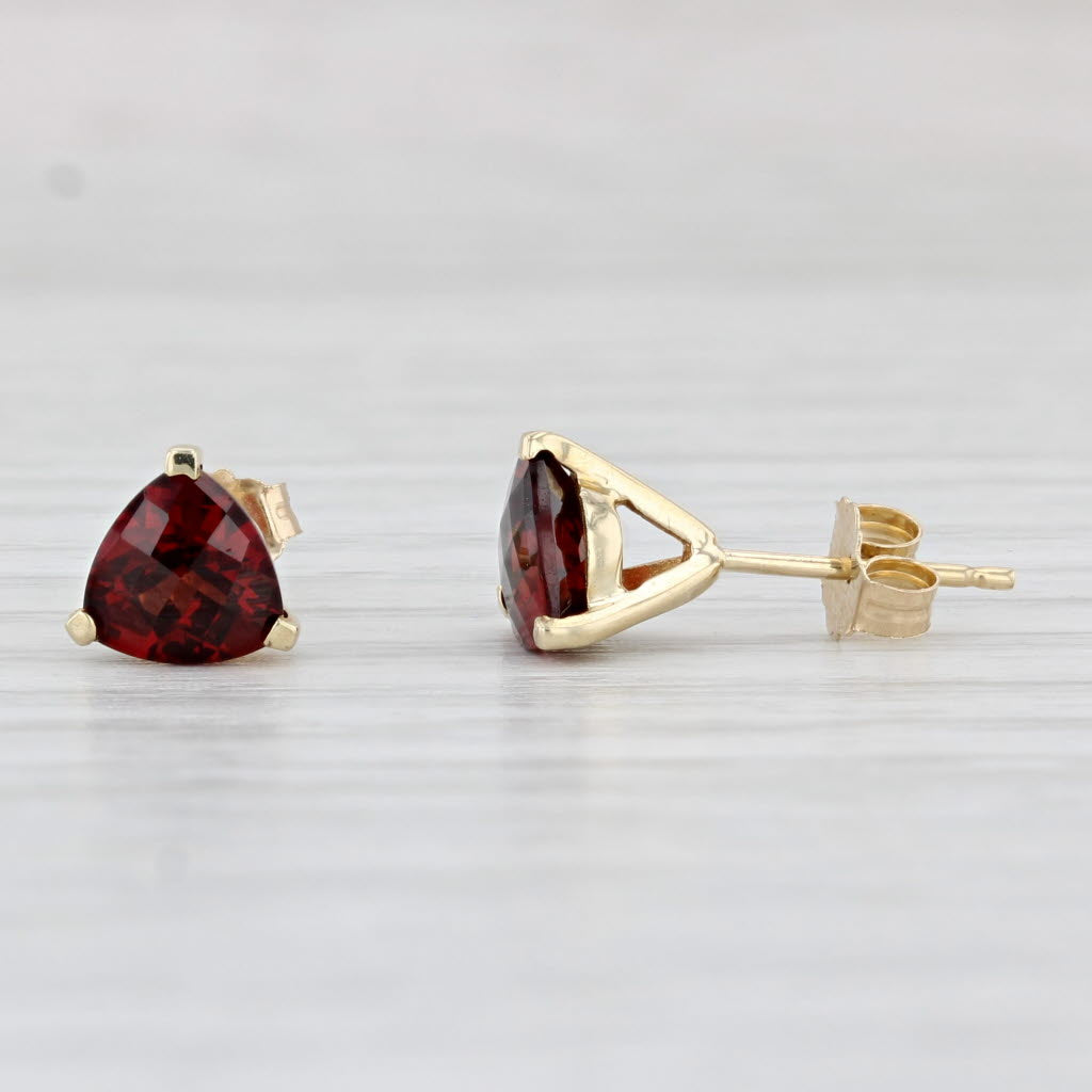 Light Gray 1.80ctw Trillion Garnet Solitaire Stud Earrings 10k Yellow Gold