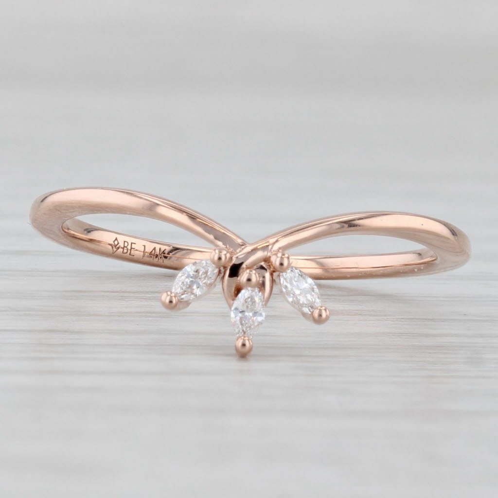 Light Gray Brilliant Earth Abelia Diamond 3-Stone Contoured Ring 14k Rose Gold Bridal