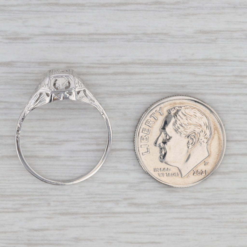 Gray Antique Art Deco 18K White Gold Diamond Ring Size 6.25 Solitaire