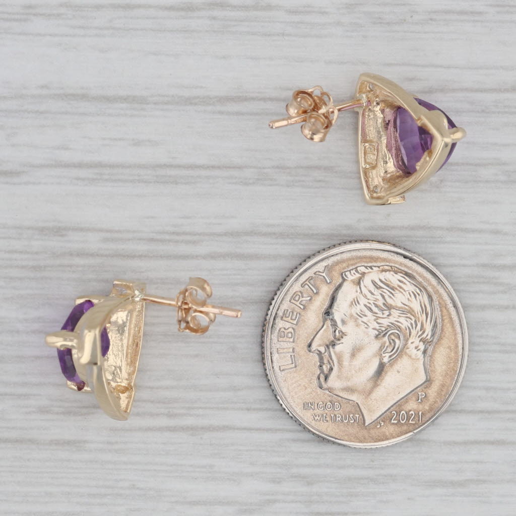 Gray 2ctw Trillion Amethyst Diamond Halo Earrings 10k Yellow Gold