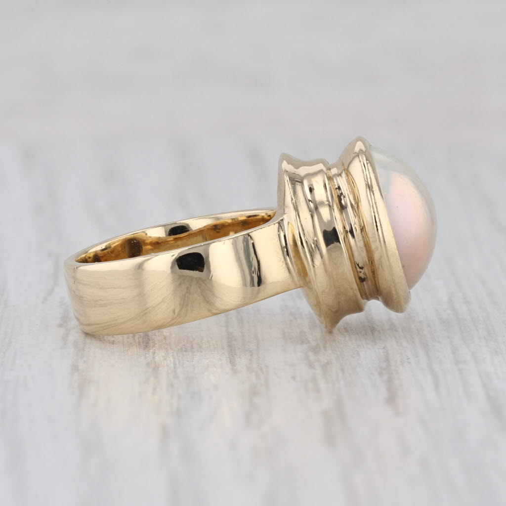 Mabe Pearl Solitaire Ring 18k Yellow Gold Size 6