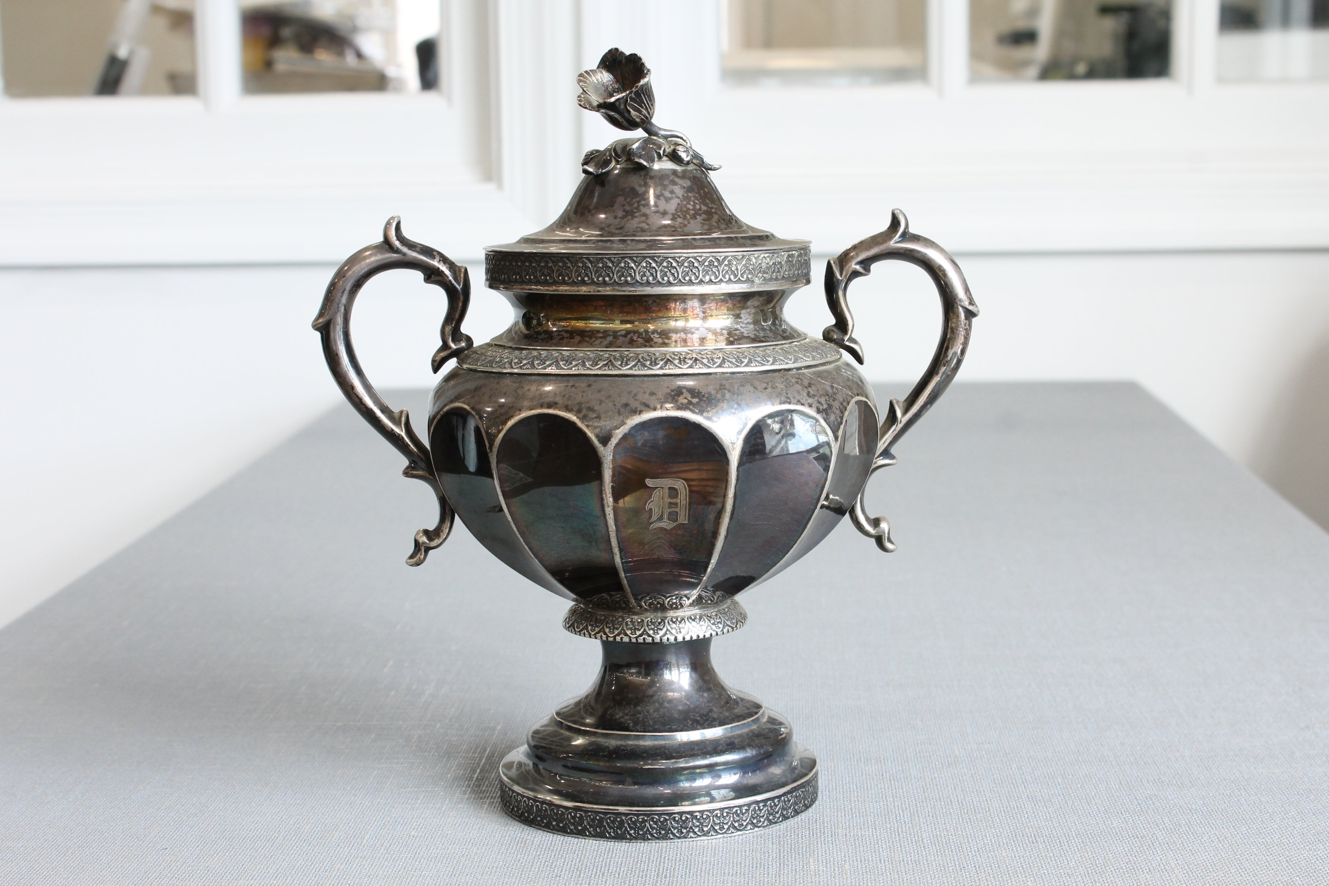 Light Gray Antique c.1850 Ball Tompkins Black Marquand Large 10" Sterling Silver Sugar Bowl