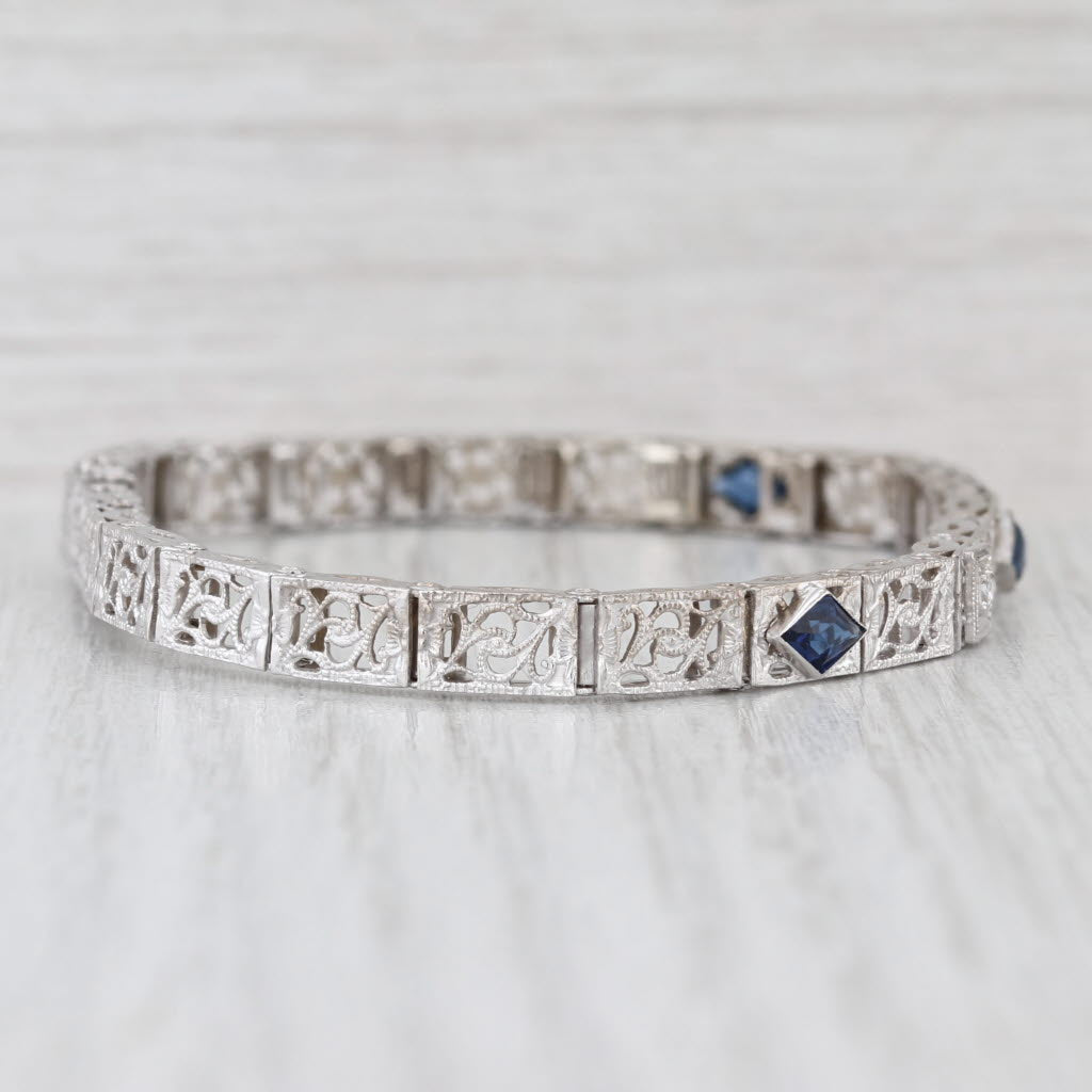 Vintage Diamond Filigree Bracelet 14k White Gold 6.5" 5.2mm