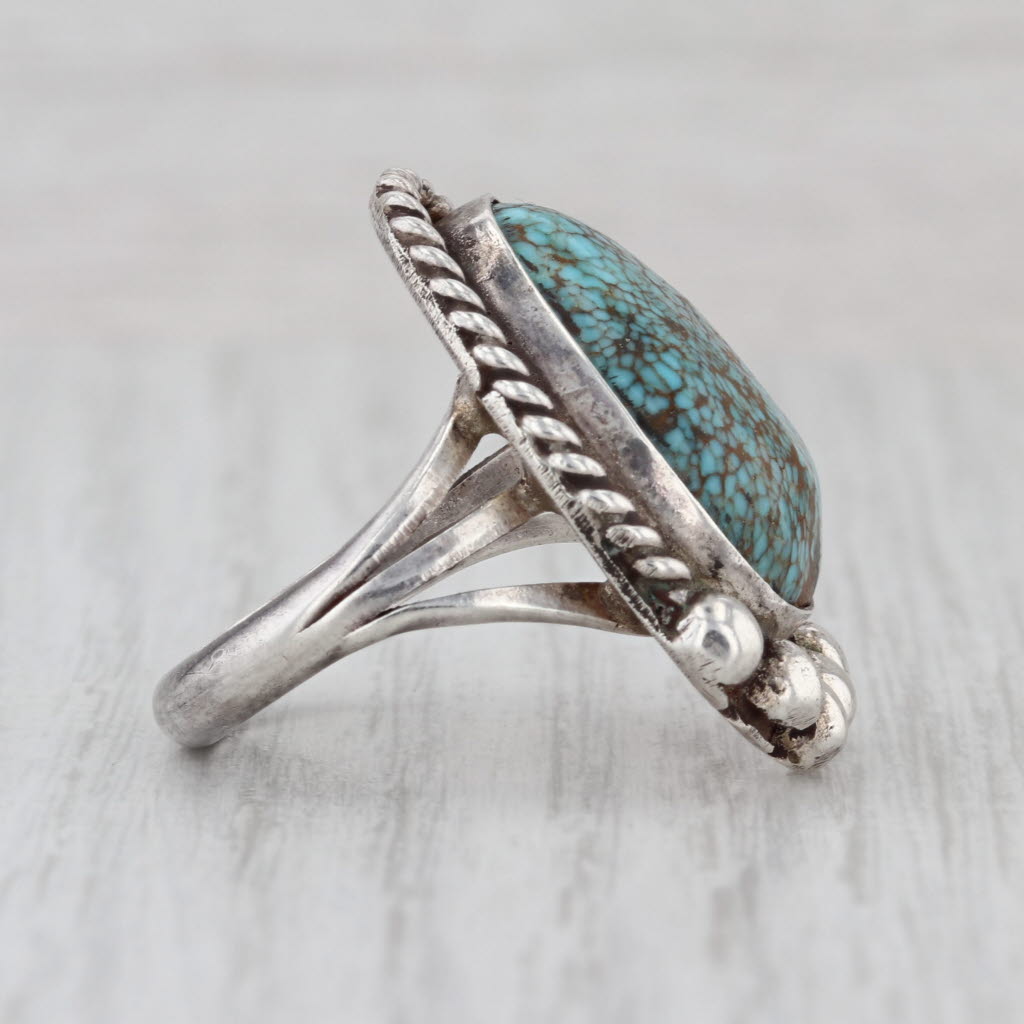 Vintage Signed Native American Turquoise Limonite Ring Sterling Silver Size 9