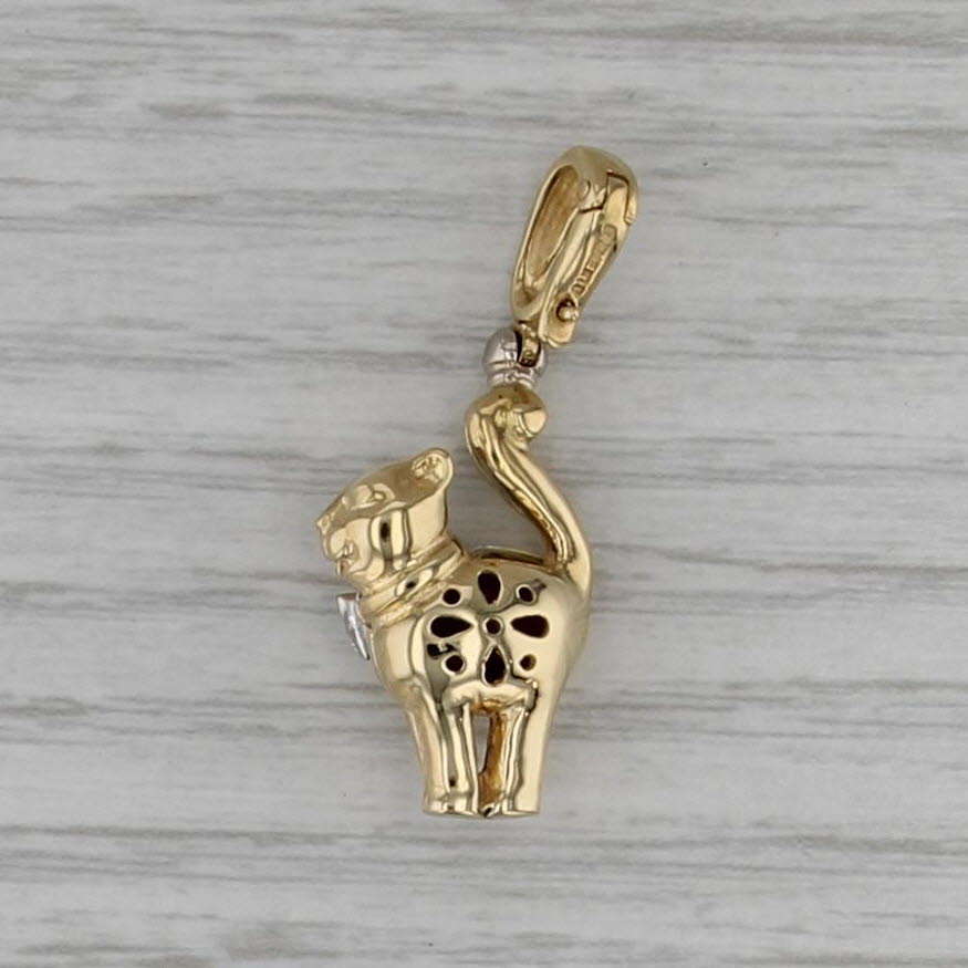 Cat Wearing Diamond Bow Tie Pendant 18k Yellow Gold Kitten Charm Enhancer Bail