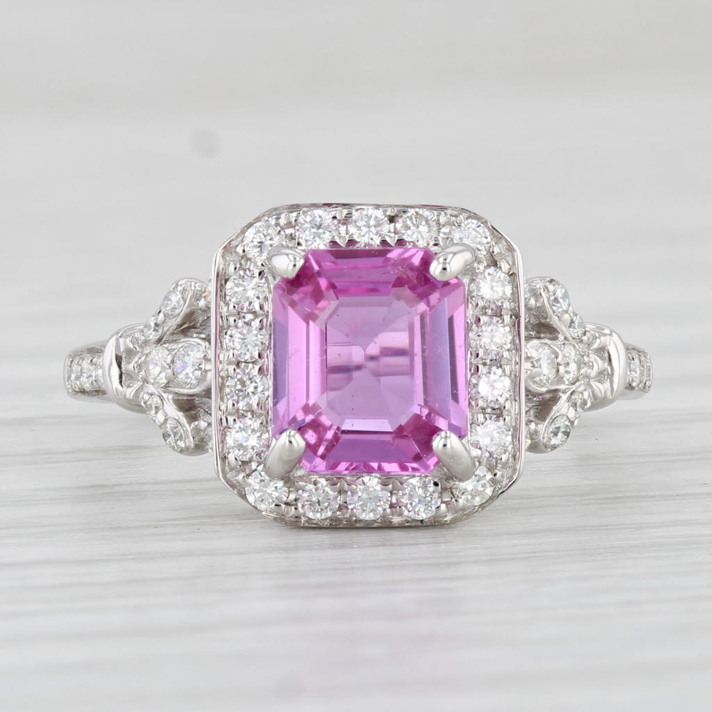 Light Gray New 2.26ctw Pink Sapphire Diamond Halo Ring 14k White Gold Size 7