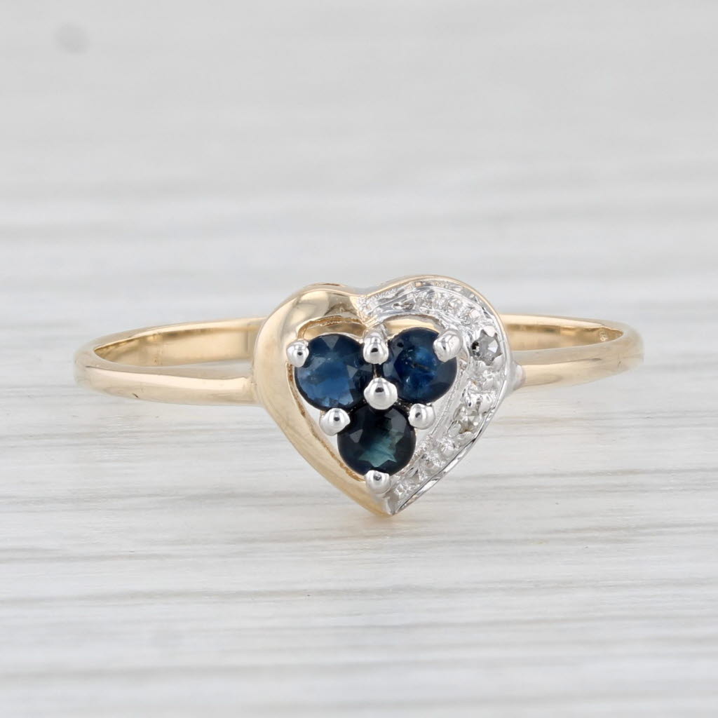 Light Gray 0.18ctw Blue Sapphire Cluster Heart Ring 10k White Gold Size 6 Diamond Accents