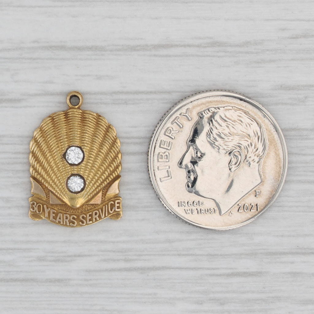 Light Gray Shell Gas Corporation 30 Year Service Charm 10k Gold Diamond Vintage