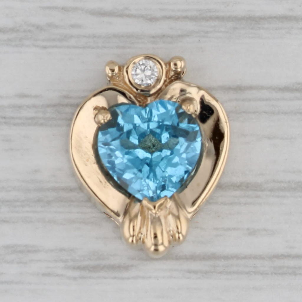 Gray 2.32ctw Diamond Blue Topaz Heart Slide Bracelet Charm 14k Yellow Gold