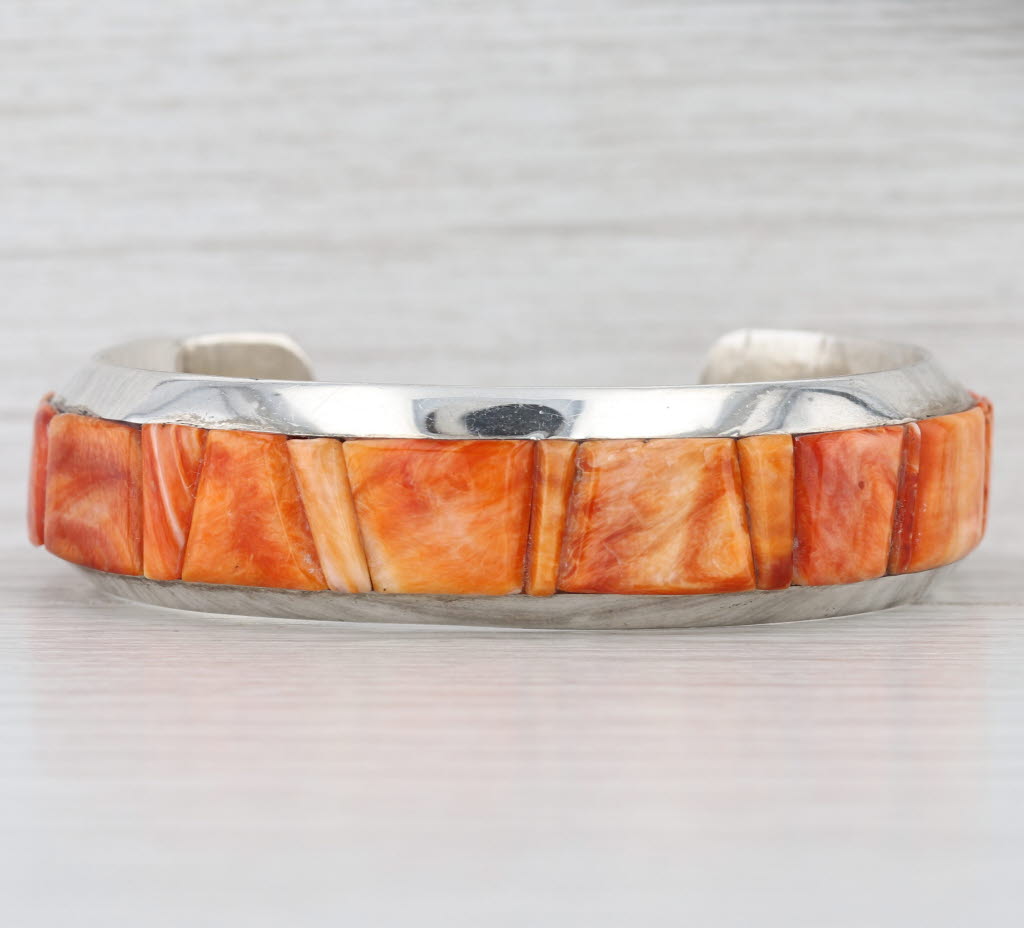Orange Shell Cuff Bracelet Sterling Silver Vintage Navajo Native American
