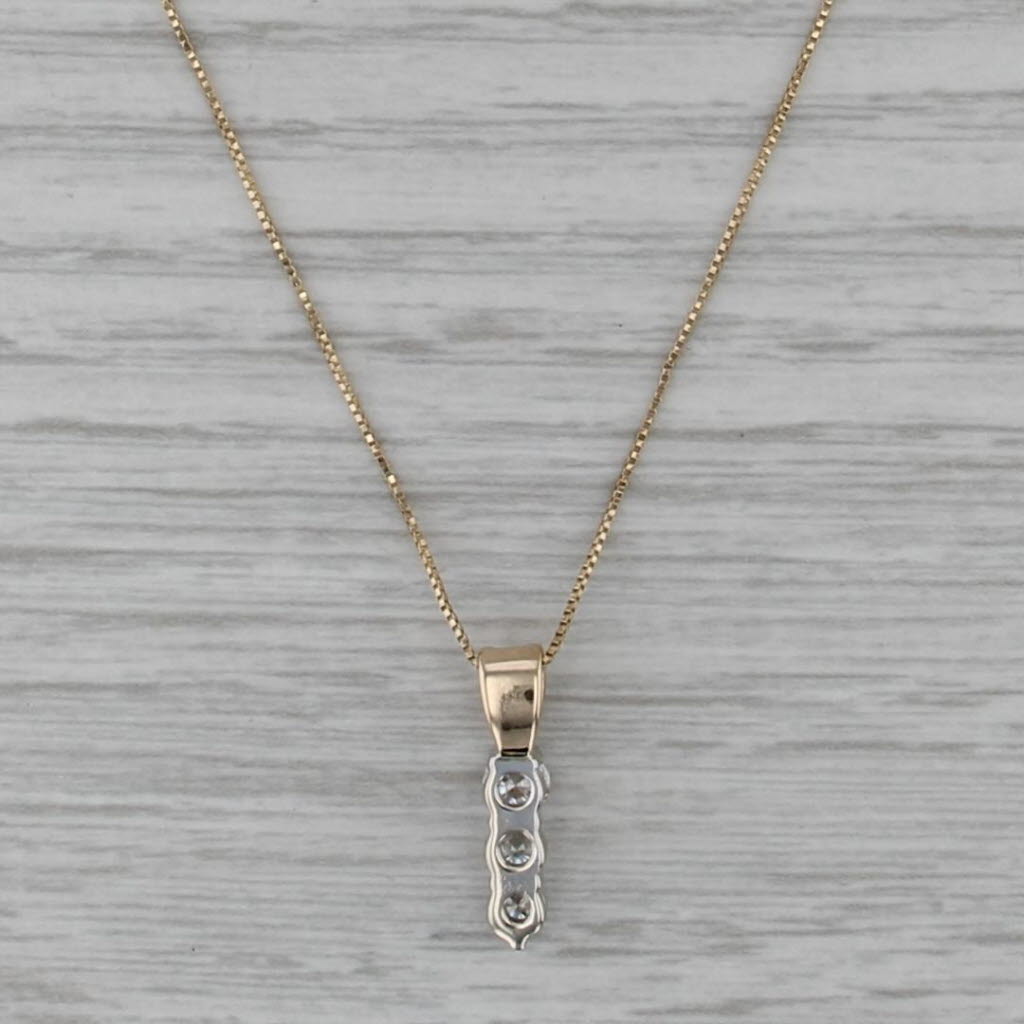 0.45ctw Diamond 3-Stone Journey Pendant 14k Yellow White Gold 20" Box Chain