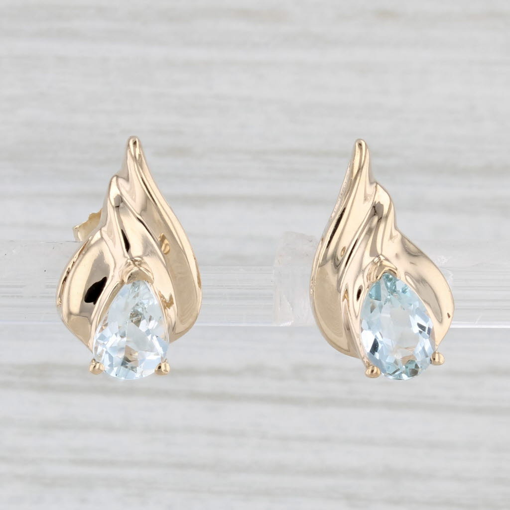 Light Gray 1.14ctw Aquamarine Teardrop Stud Earrings 10k Yellow Gold