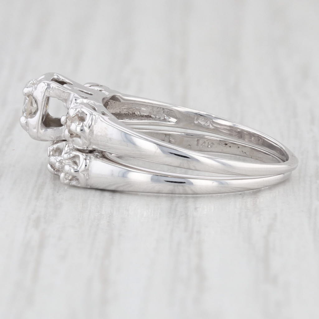Light Gray Vintage 0.44ctw Diamond Engagement Ring Wedding Band Bridal Set 14k White Gold