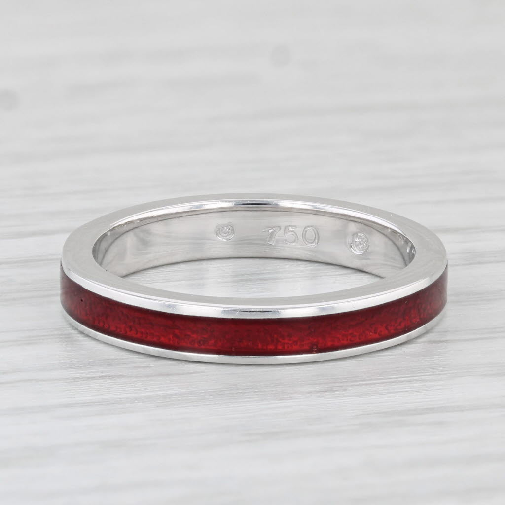 Light Gray Hidalgo Red Enamel Ring 18k White Gold Size 6.5 Stackable Band