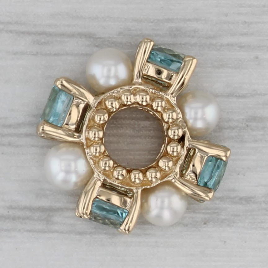 Gray Small Cultured Pearl 1.20ctw Blue Zircon Bead Spacer Charm 14k Gold Rondel