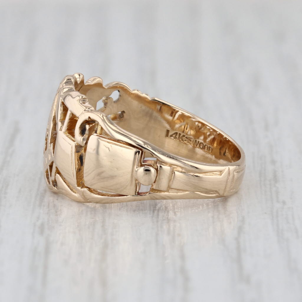 Vintage Masonic Ring 14k Gold Blue Lodge Square Compass Apron Trowel Plumb