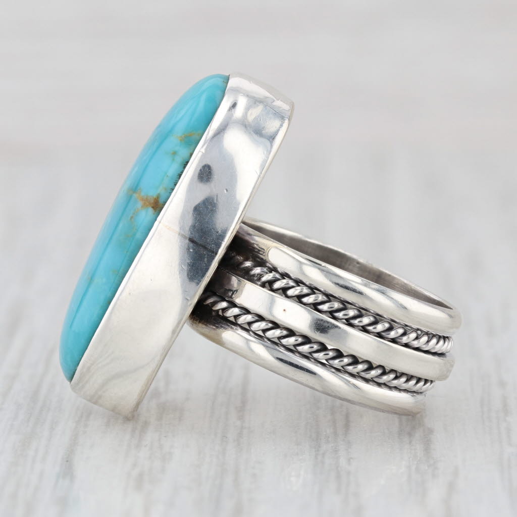Turquoise Ring Oval Cabochon Sterling Silver Size 5.25 Vintage Statement