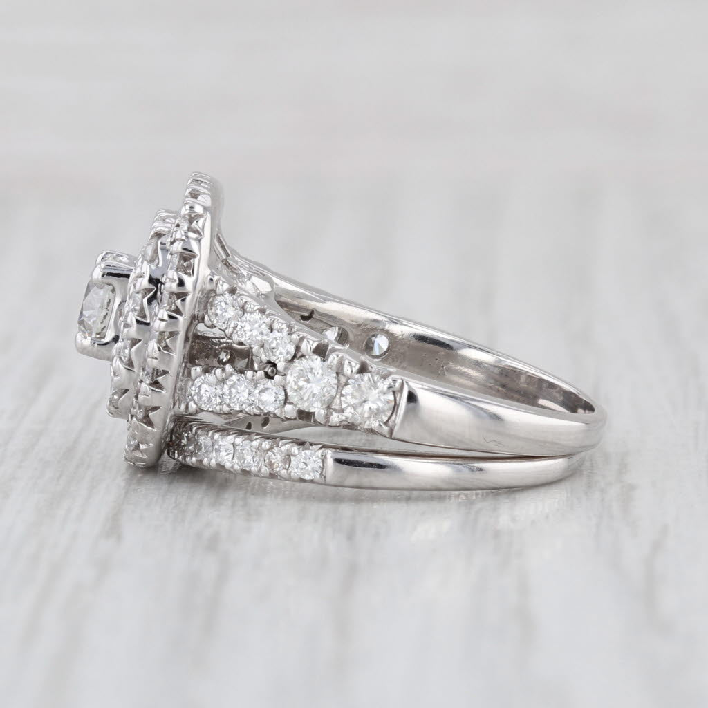 2ctw Diamond Double Halo Engagement Ring Wedding Band Bridal Set 14k White Gold