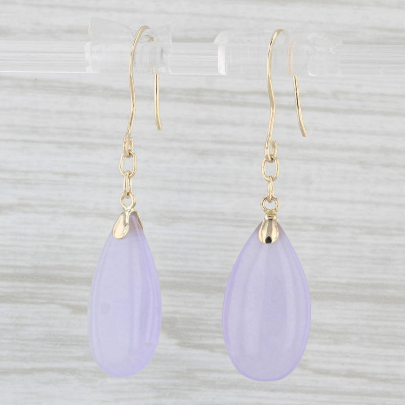 Dyed Lavender Chalcedony Dangle Earrings 14k Yellow Gold Hook Posts