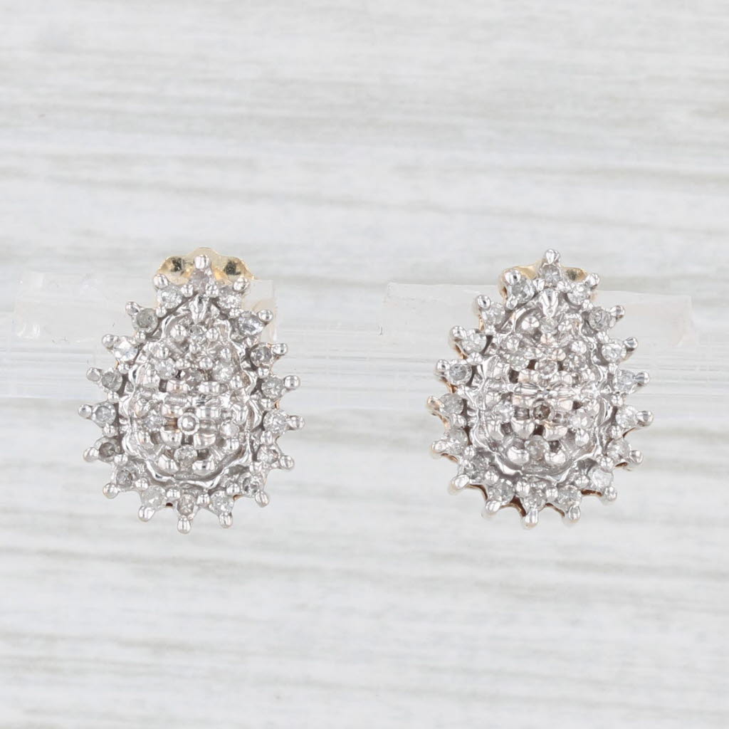 Light Gray 0.23ctw Diamond Cluster Teardrop Earrings 10k Yellow Gold Studs