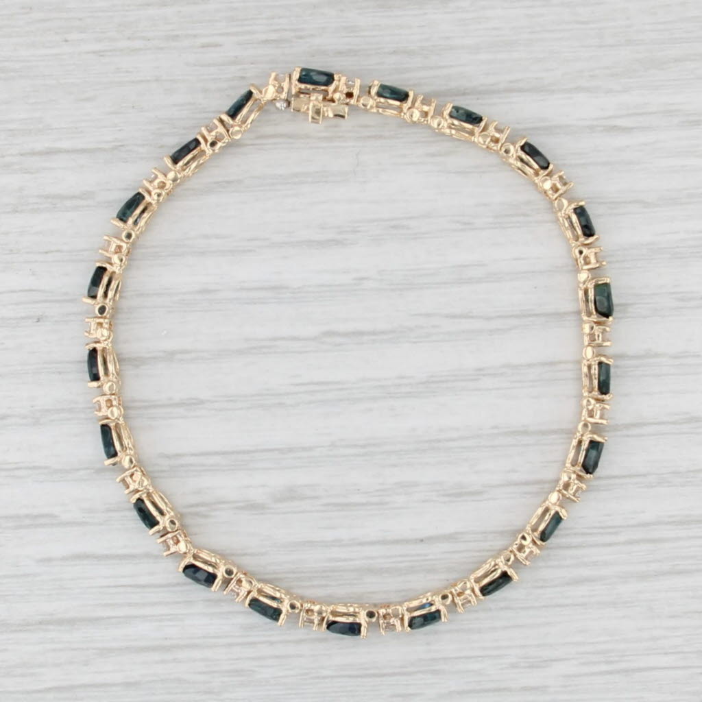 6.64ctw Blue Sapphire Diamond Tennis Bracelet 14k Yellow Gold 6.75"