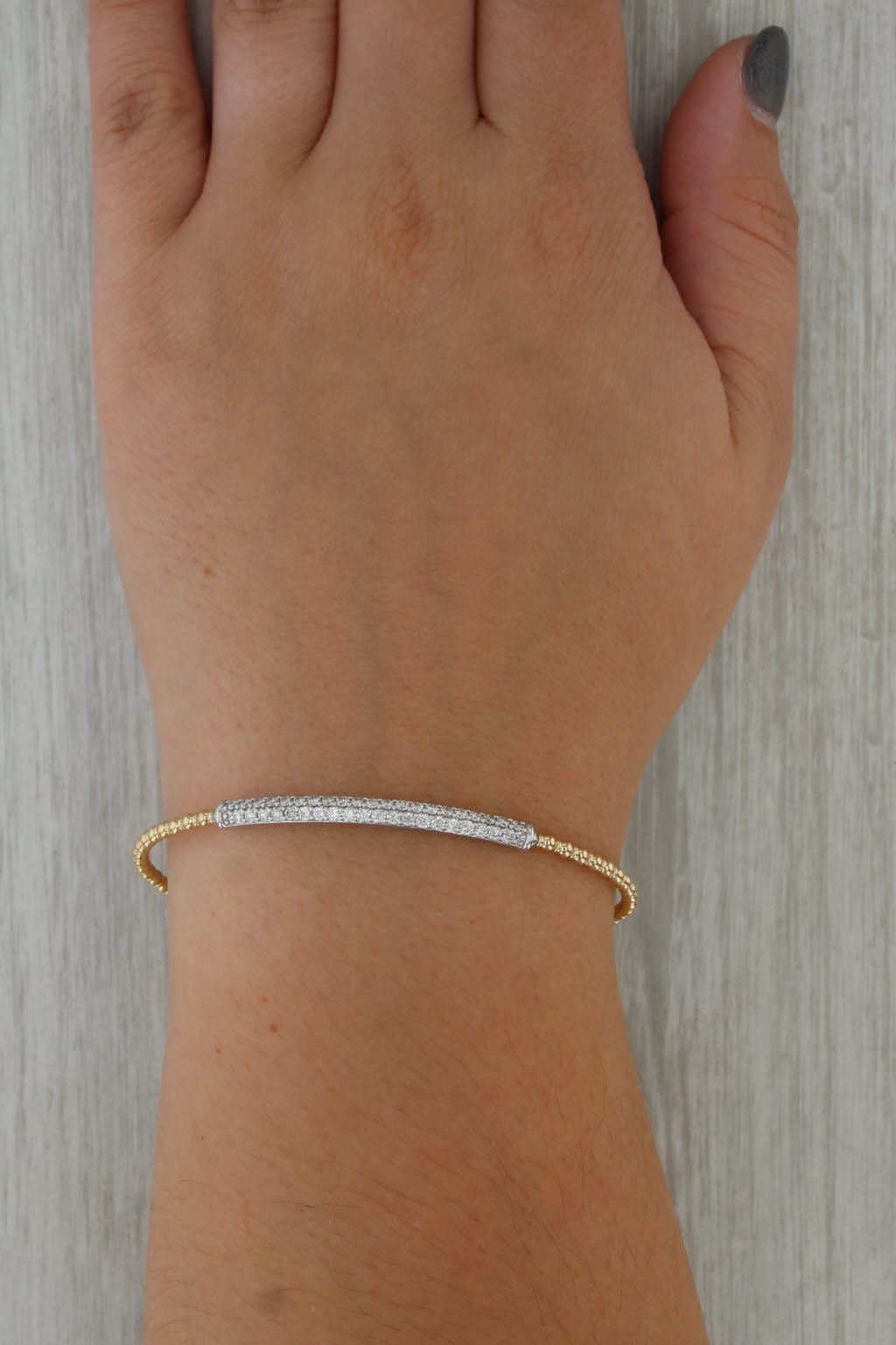 New 0.75ctw Diamond Bead Flexible Bangle Bracelet 14k Yellow White Gold 6.5"