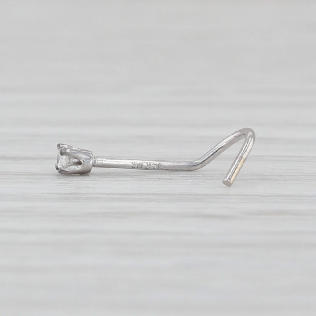 New Diamond Nose Piercing Stud 14k White Gold Round Solitaire Curved Post 1