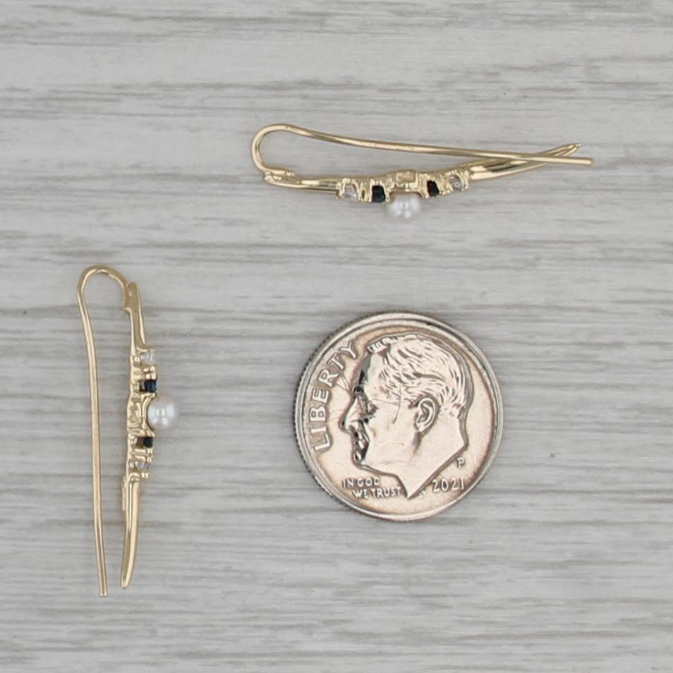 Cultured Pearl Blue Sapphire Cubic Zirconia Drop Earrings 14k Gold Hook Posts