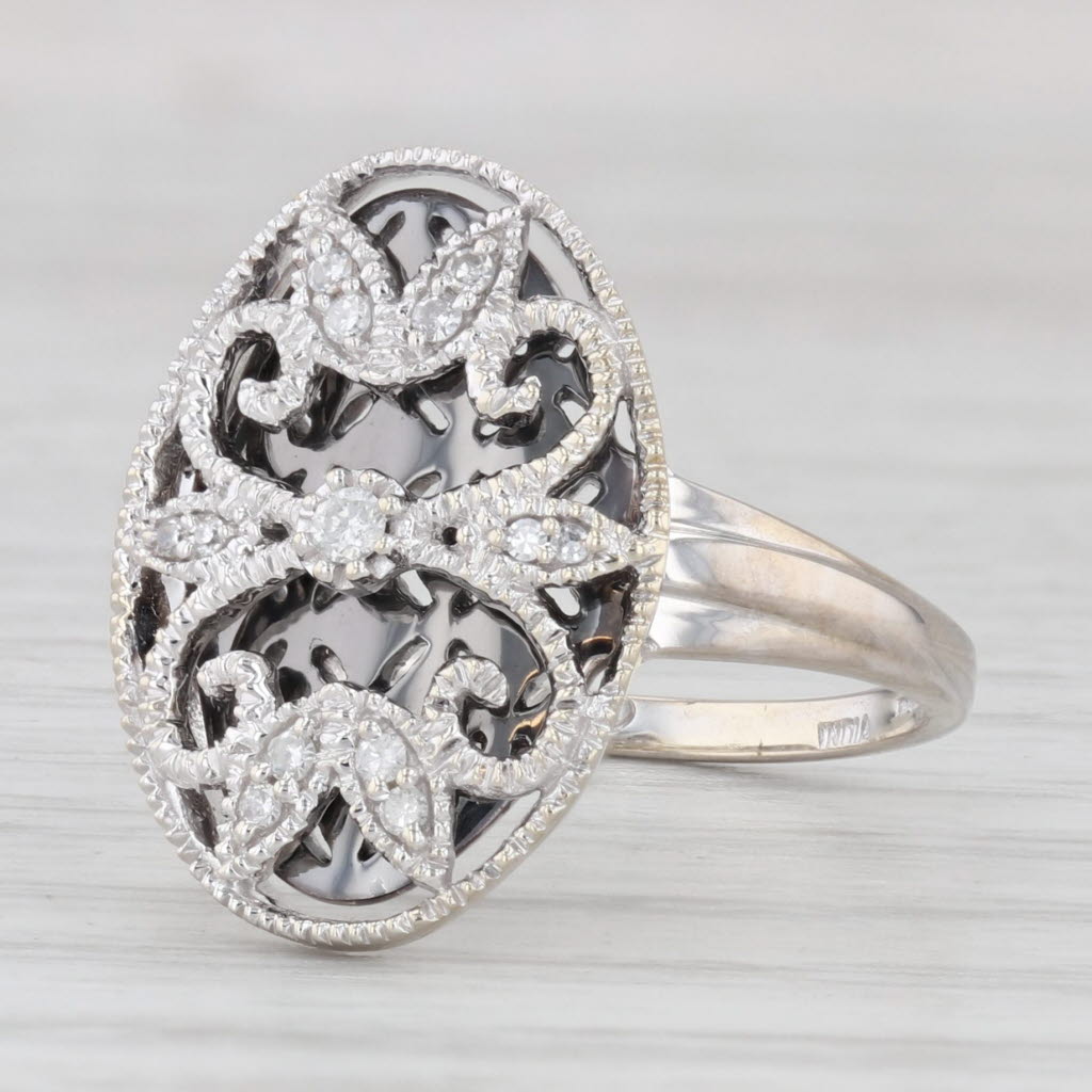 Light Gray Diamond Flower Ring 14k White Gold Ornate Openwork Size 7.25