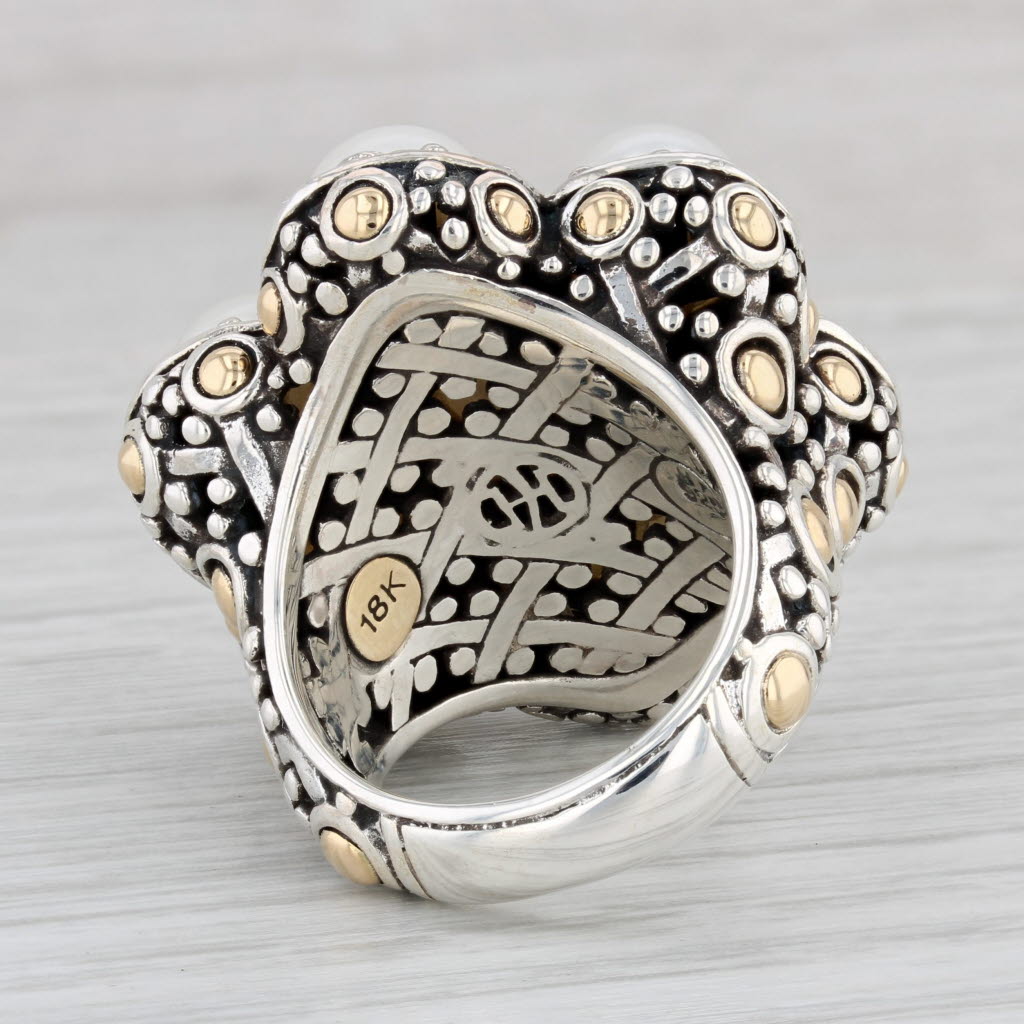 Gray John Hardy Cultured Pearl Cluster Ring Sterling Silver 18k Gold Size 7 Statement