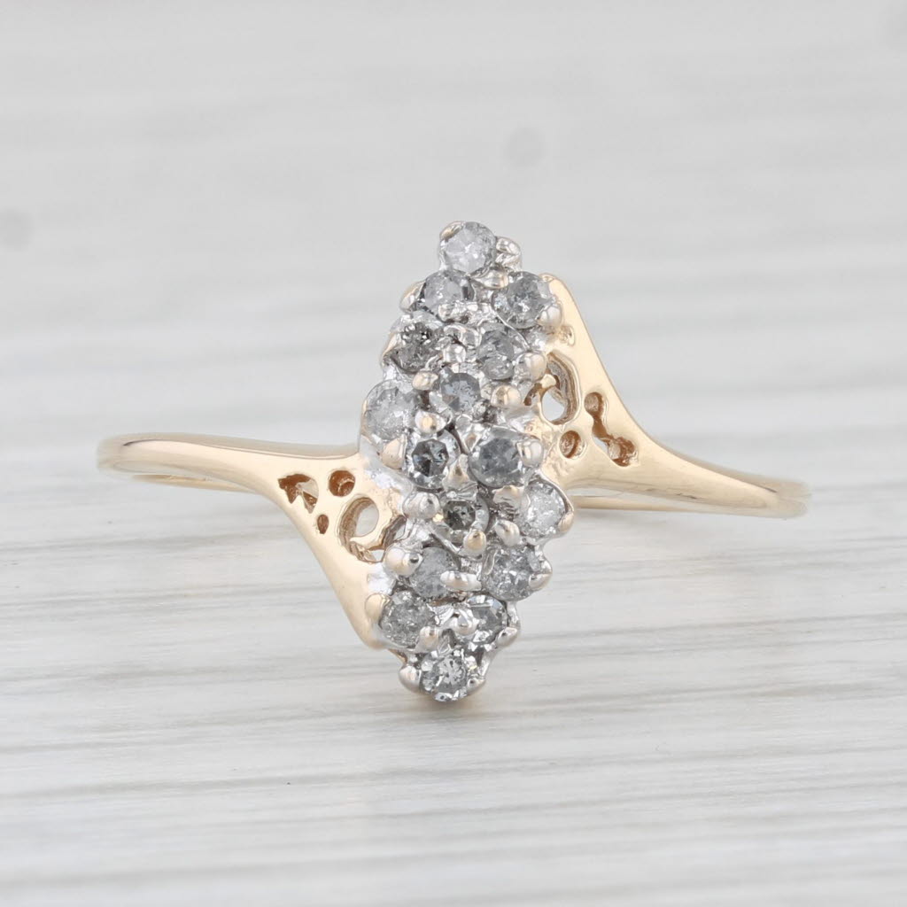 Light Gray 0.26ctw Diamond Cluster Ring 10k Yellow Gold Size 6.5 Bypass