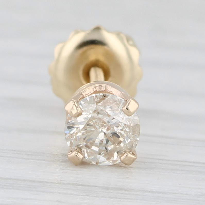 Light Gray 0.33ct Single Round Diamond Stud Earring 14k Yellow Gold Screwback