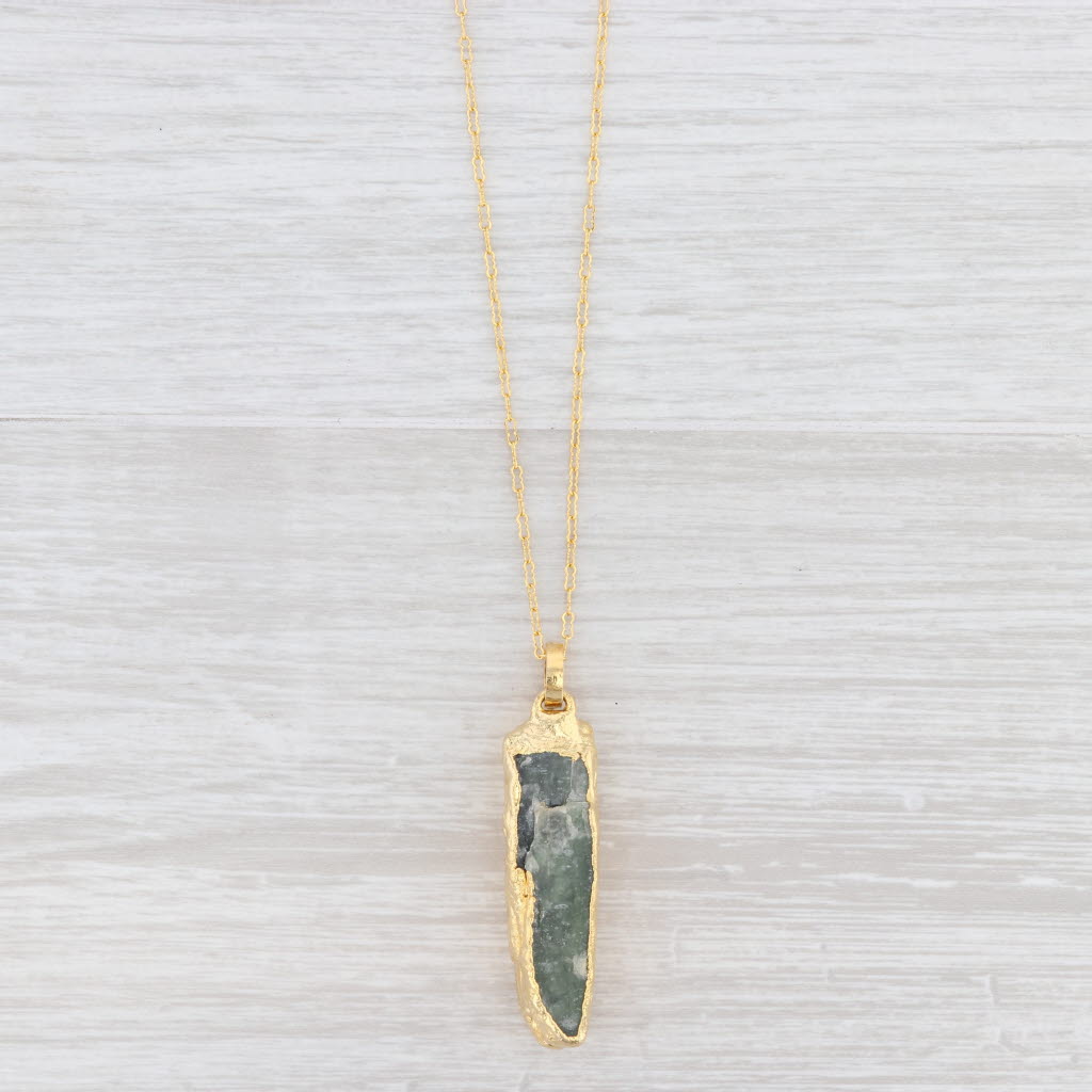 New Nina Wynn Necklace Green Kyanite Crinkle Chain Sterling Gold Vermeil 24-26