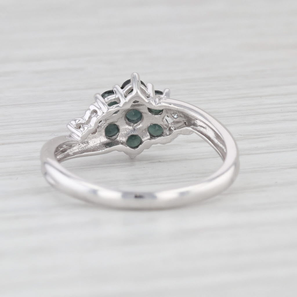 Light Gray 0.54ctw Green Tourmaline Flower Cluster Ring 14k White Gold Size 5.75 Bypass