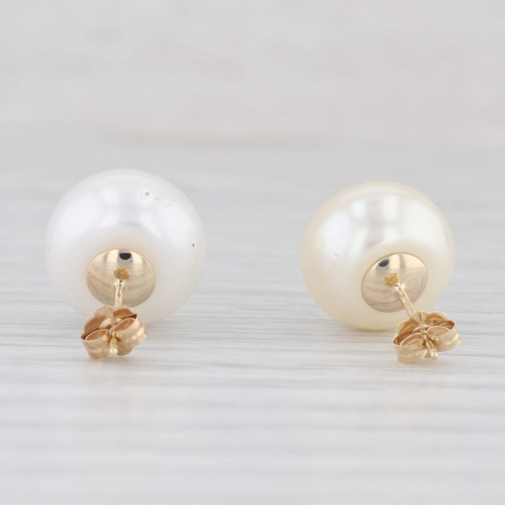Light Gray Cultured Pearl Stud Earrings 14k Yellow Gold 11.9mm Round Solitaires
