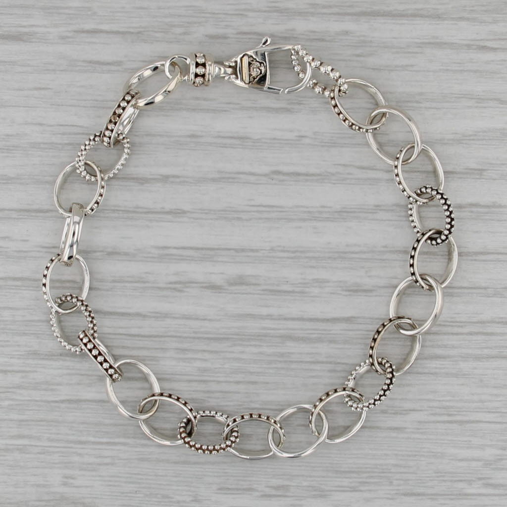 New Lagos Caviar Cable Chain Bracelet Sterling Silver w/ Pouch Card 7.75" 8.3mm