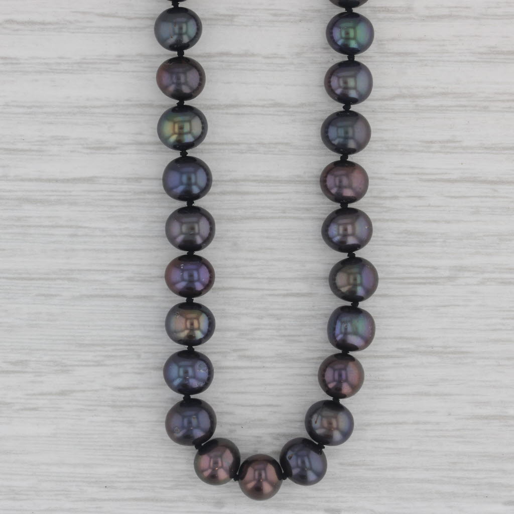 Gray Cultured Freshwater Black Pearl Bead Strand Necklace 14k Gold 16.75"