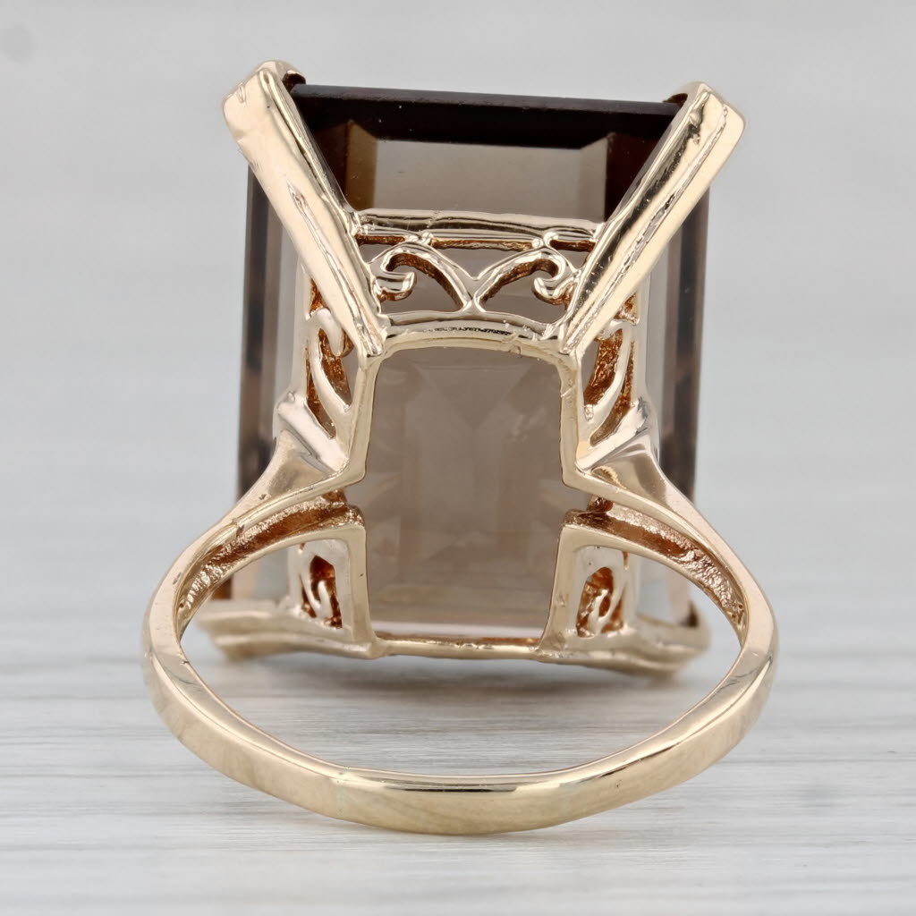 Gray 22.80ct Emerald Cut Smoky Quartz Ring 14k Yellow Gold Size 7.5