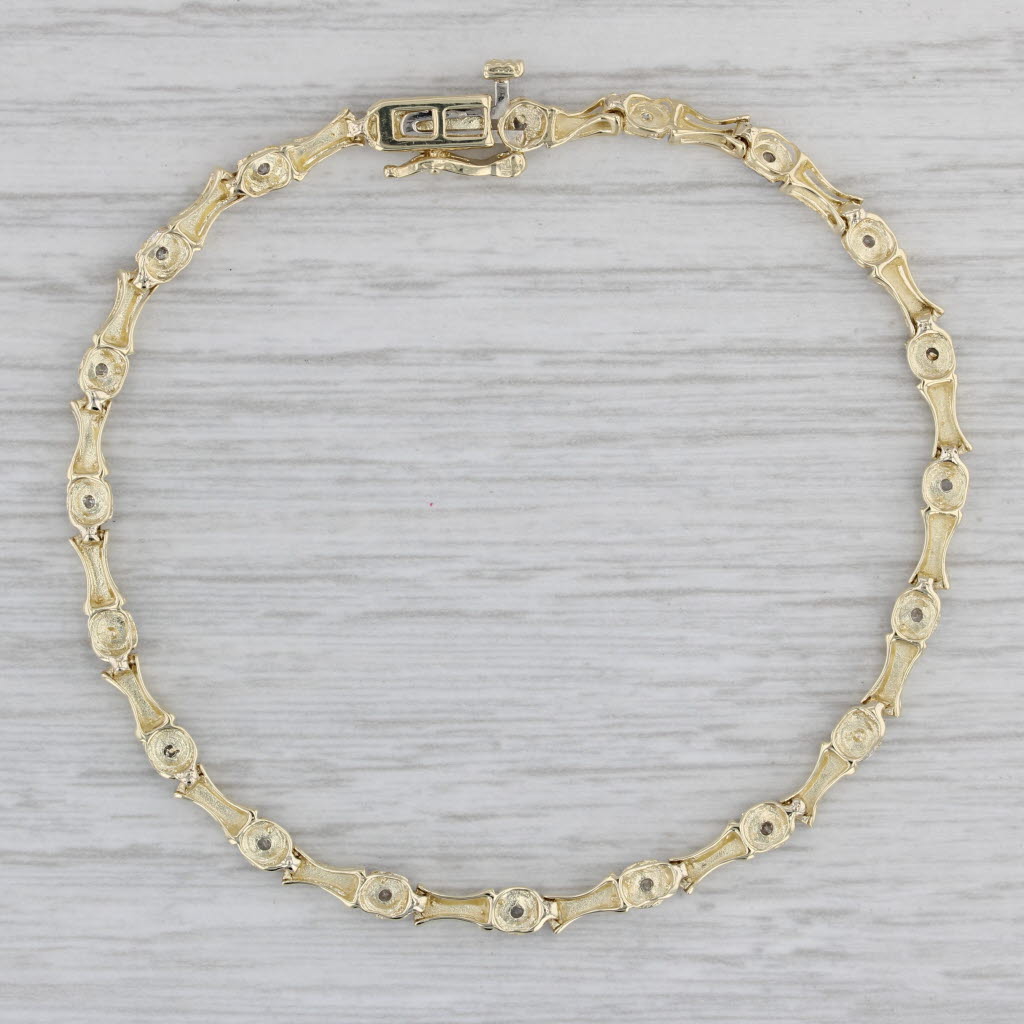 Gray 0.12ctw Diamond Bamboo Link Bracelet 10k Yellow Gold 7" 3.4mm