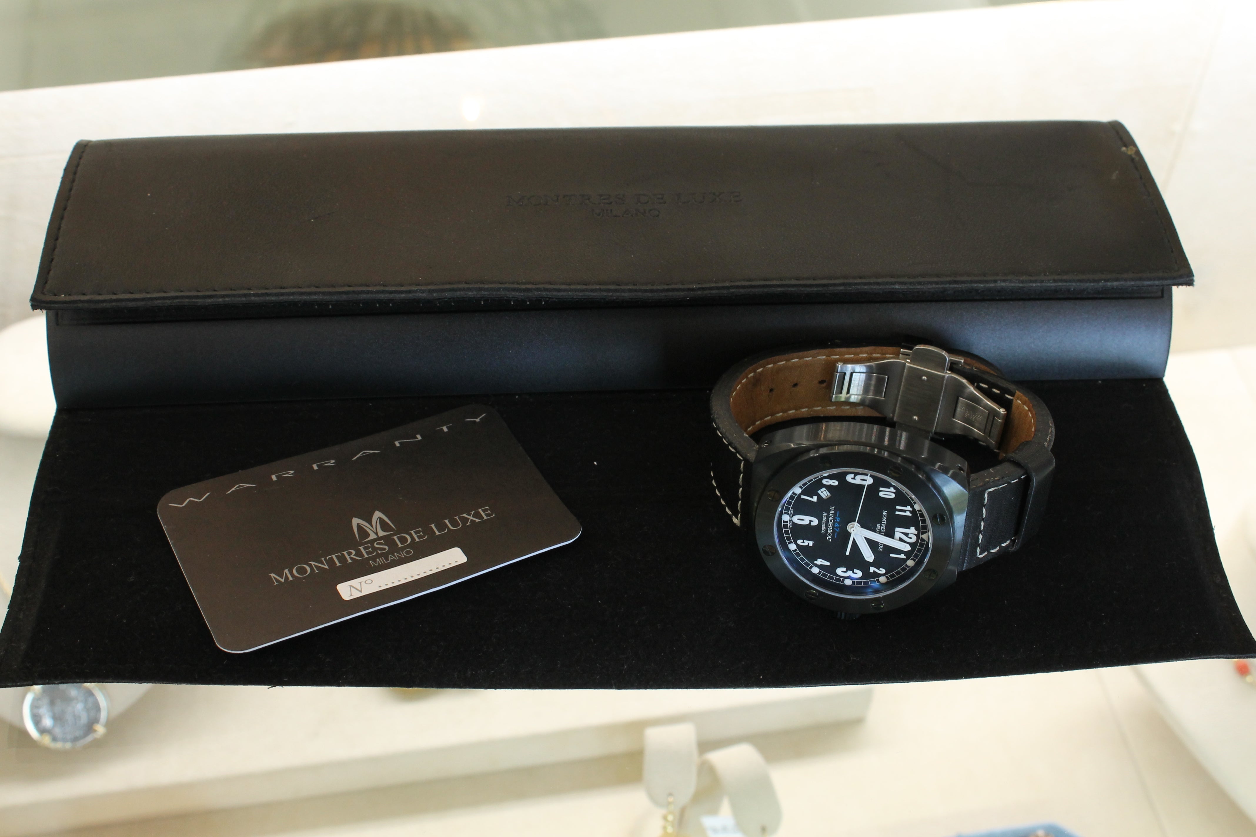 Montres Milano P47 Thunderbolt 43mm Black PVD Steel Automatic Watch w Box Italy